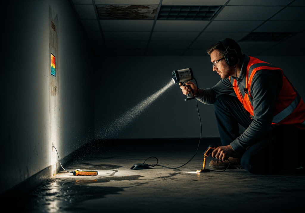 فني يقوم بفحص تسرب مياه داخل منزل في حي الرويس بجدة