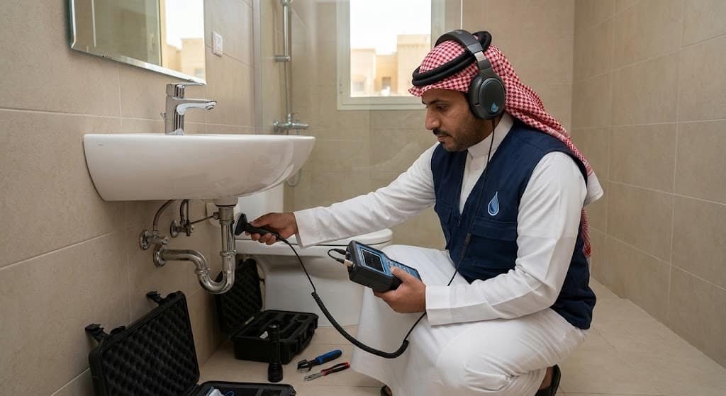 معدات استشعار كهرومغناطيسية حديثة تُستخدم في تنفيذ مهام كشف تسربات المياه النعيم بجدة لتحديد مناطق الخلل في تمديدات السباكة بدقة عالية وبدون تكسير البلاط