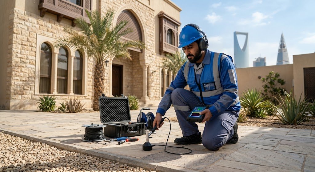 أجهزة قياس الرطوبة الحديثة وتقنيات المسح الجداري المستخدمة في إنجاز أعمال كشف تسربات المياه المحمدية بجدة لاكتشاف منابع الخلل في الأنابيب بدقة فائقة دون إحداث فوضى