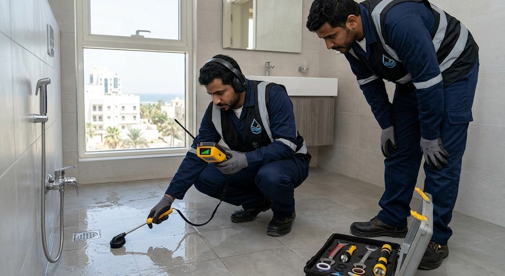 جهاز فحص تسربات المياه الذكي أثناء كشف تسربات البوادي بجدة للحفاظ على الجدران