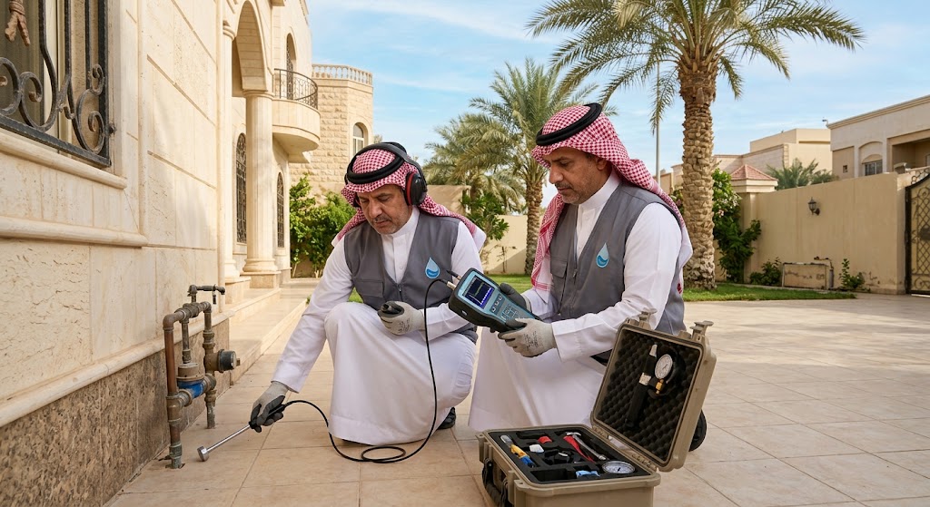 معدات مسح راداري دقيقة تُستخدم في أعمال كشف تسربات المياه الرويس بجدة لفحص البنية التحتية والمواسير بفعالية عالية دون إحداث فوضى في المكان