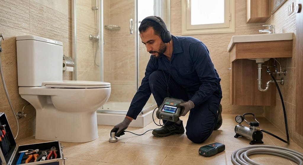 استخدام تقنية التصوير الحراري لتحديد مسار خرير المياه المخفي خلف أسقف الجبس بورد لفيلا بواسطة فريق شركة كشف خرير بجدة لمنع تشويه الديكور